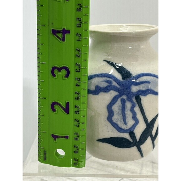 Studio Art Pottery Floral Design Bud Vase Blue Boho 4” Tall Signed JG - Picture 9 of 12